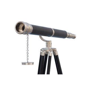 Handcrafted Model Ships Floor Standing Brushed Nickel With Leather Galileo Telescope 65" ST-0117-BNL