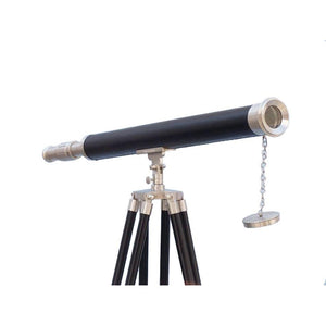 Handcrafted Model Ships - Floor Standing Brushed Nickel With Leather Harbor Master Telescope 60"" - ST-0123-BNL