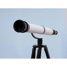 Handcrafted Model Ships - Floor Standing Oil-Rubbed Bronze-White Leather With Black Stand Galileo Telescope 65"" - ST-0117-BWLB