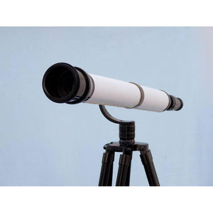 Handcrafted Model Ships - Floor Standing Oil-Rubbed Bronze-White Leather With Black Stand Galileo Telescope 65"" - ST-0117-BWLB