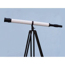 Handcrafted Model Ships - Floor Standing Oil-Rubbed Bronze-White Leather With Black Stand Galileo Telescope 65"" - ST-0117-BWLB