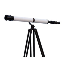 Handcrafted Model Ships - Floor Standing Oil-Rubbed Bronze-White Leather With Black Stand Galileo Telescope 65"" - ST-0117-BWLB