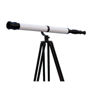 Handcrafted Model Ships - Floor Standing Oil-Rubbed Bronze-White Leather With Black Stand Galileo Telescope 65"" - ST-0117-BWLB