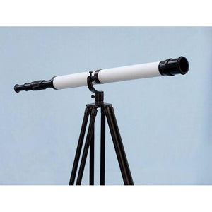 Handcrafted Model Ships - Floor Standing Oil-Rubbed Bronze-White Leather With Black Stand Galileo Telescope 65"" - ST-0117-BWLB