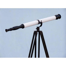 Handcrafted Model Ships - Floor Standing Oil-Rubbed Bronze-White Leather With Black Stand Galileo Telescope 65"" - ST-0117-BWLB