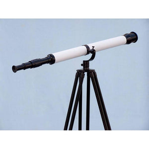Handcrafted Model Ships - Floor Standing Oil-Rubbed Bronze-White Leather With Black Stand Galileo Telescope 65"" - ST-0117-BWLB