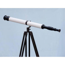 Handcrafted Model Ships - Floor Standing Oil-Rubbed Bronze-White Leather With Black Stand Galileo Telescope 65"" - ST-0117-BWLB