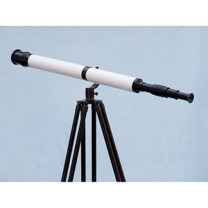 Handcrafted Model Ships - Floor Standing Oil-Rubbed Bronze-White Leather With Black Stand Galileo Telescope 65"" - ST-0117-BWLB