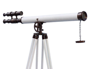 Handcrafted Model Ships - Floor Standing Bronzed With White Leather Griffith Astro Telescope 65"" - ST-0124-BZ-WL