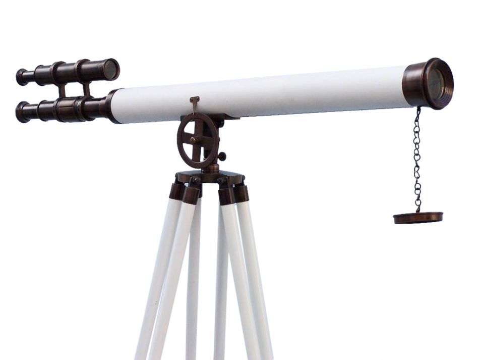 Handcrafted Model Ships - Floor Standing Bronzed With White Leather Griffith Astro Telescope 65