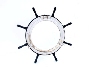 Handcrafted Model Ships Deluxe Class Wood and Chrome Ship Wheel Porthole Mirror 36" SW-36-Mirr-CH