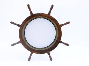 Handcrafted Model Ships Deluxe Class Wood and Antique Brass Ship Wheel Porthole Mirror 36" SW-36-Mirr-AN