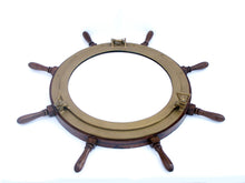 Handcrafted Model Ships Deluxe Class Wood and Antique Brass Ship Wheel Porthole Mirror 36" SW-36-Mirr-AN