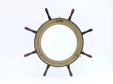 Handcrafted Model Ships Deluxe Class Wood and Antique Brass Ship Wheel Porthole Mirror 36" SW-36-Mirr-AN