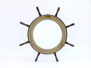 Handcrafted Model Ships Deluxe Class Wood and Antique Brass Ship Wheel Porthole Mirror 36" SW-36-Mirr-AN