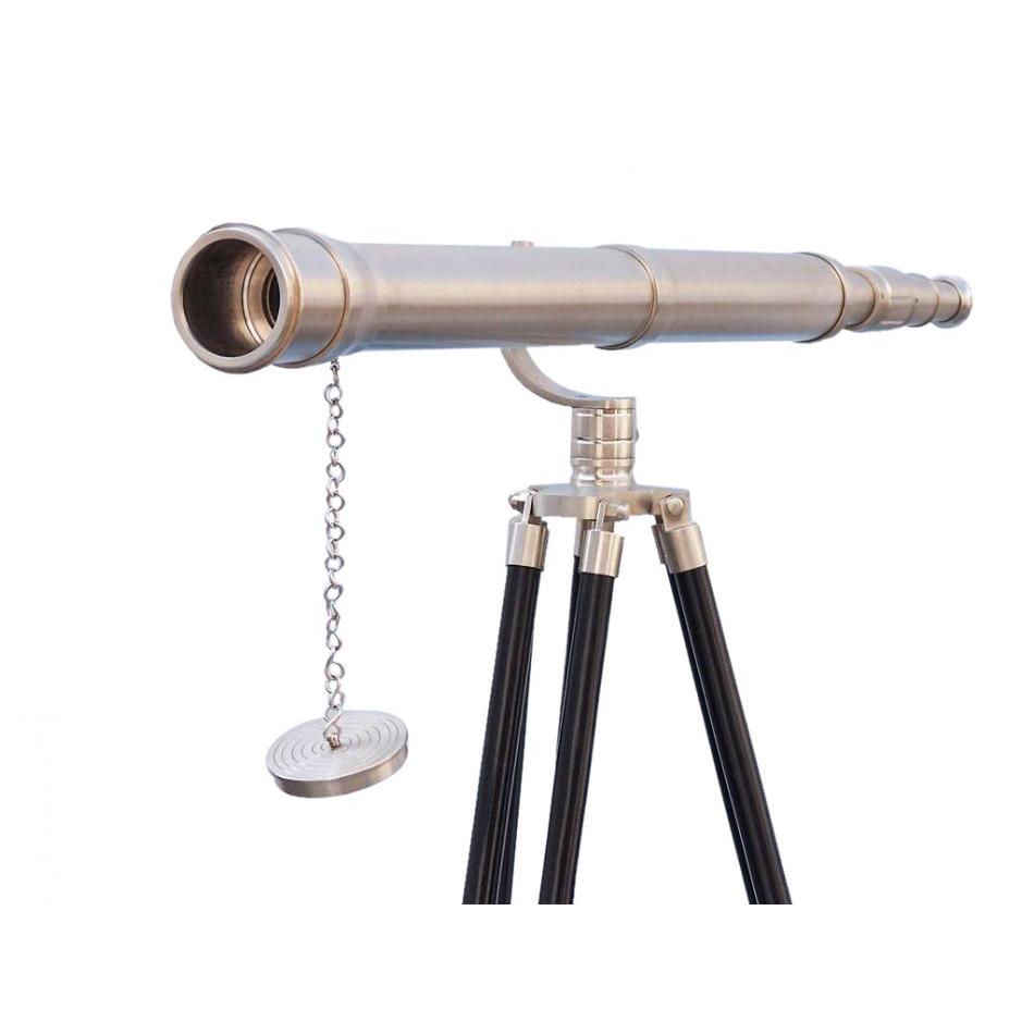 Handcrafted Model Ships - Floor Standing Brushed Nickel Galileo Telescope 65
