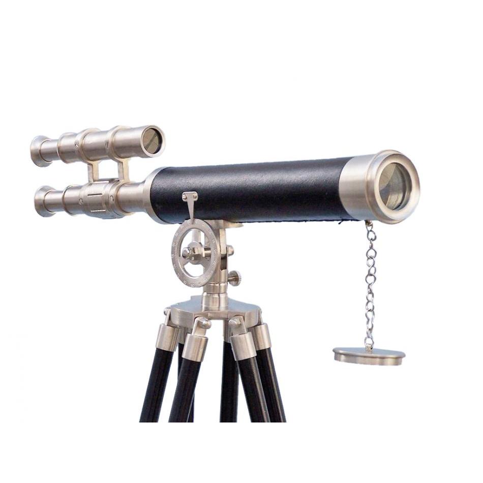 Handcrafted Model Ships - Floor Standing Brushed Nickel With Leather Griffith Astro Telescope 50