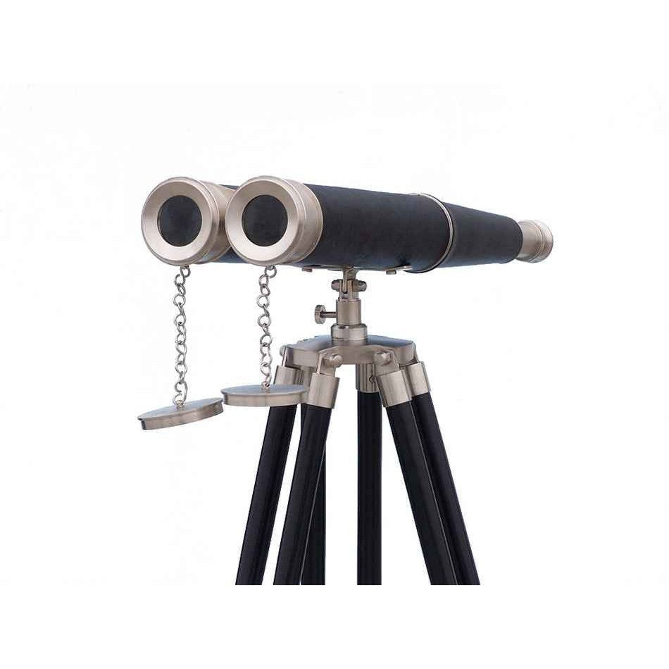 Handcrafted Model Ships Floor Standing Admiral's Brushed Nickel with Leather Binoculars 62
