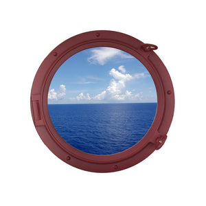 Handcrafted Model Ships Dark Red Decorative Ship Porthole Window 24" Dark-Red-Porthole-W-24