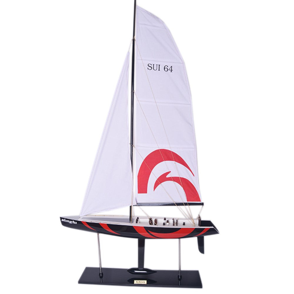 Alinghi Painted Medium Sailboat Schooner Yacht Model - Y172 - Old Modern