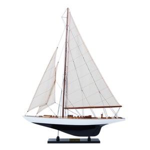 Endeavour Sailboat Schooner Yacht Model- Black & White Painted Small 24 inches long - Y215 - Old Modern