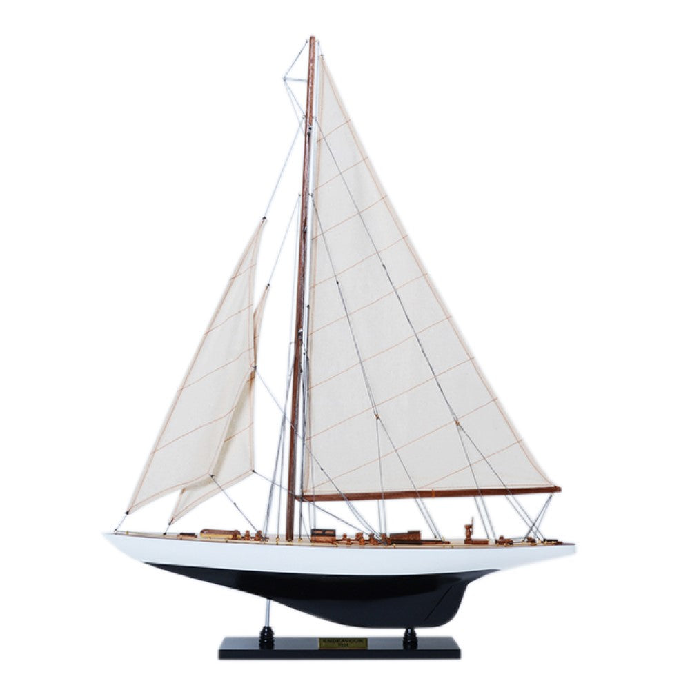 Endeavour Sailboat Schooner Yacht Model- Black & White Painted Small 24 inches long - Y215 - Old Modern