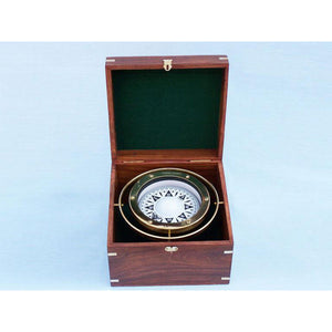 Handcrafted Model Ships Antique Brass Gimbal Compass w/ Rosewood Box 9" CO-0524