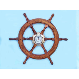 Handcrafted Model Ships Deluxe Class Wood And Brass Ship Wheel Clock 24 SW-1721A