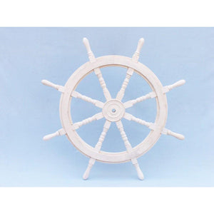 Handcrafted Model Ships Classic Wooden Whitewashed Decorative Ship Steering Wheel 36 SW-173136
