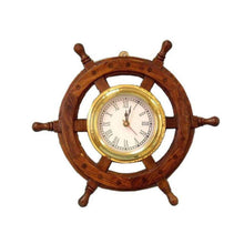 Handcrafted Model Ships Deluxe Class Wood And Brass Ship Wheel Clock 12" SW-1719