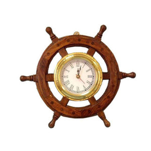 Handcrafted Model Ships Deluxe Class Wood And Brass Ship Wheel Clock 12" SW-1719