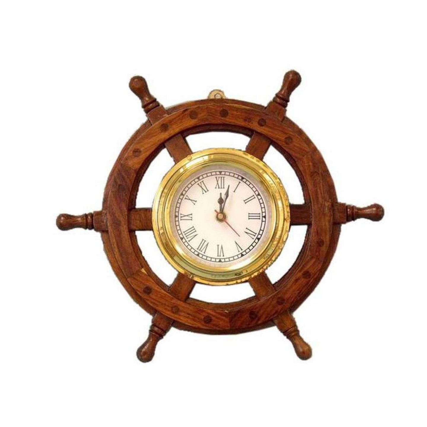 Handcrafted Model Ships Deluxe Class Wood And Brass Ship Wheel Clock 12