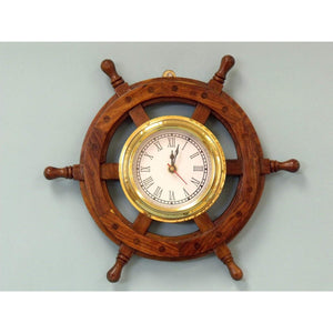 Handcrafted Model Ships Deluxe Class Wood And Brass Ship Wheel Clock 12" SW-1719