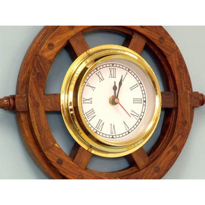 Handcrafted Model Ships Deluxe Class Wood And Brass Ship Wheel Clock 12" SW-1719