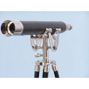 Handcrafted Model Ships Floor Standing Chrome/Leather Anchormaster Telescope 65" ST-0148CH-L