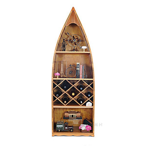 Old Modern Wooden Canoe Wine Shelf K085