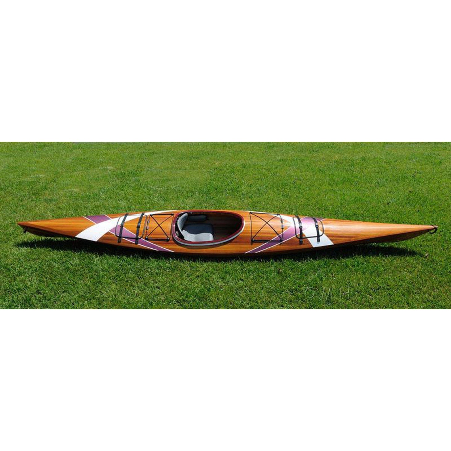 Old Modern Wooden Kayak with White & Purple Ribbon 15 ft K096