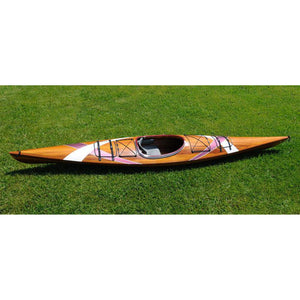 Old Modern Wooden Kayak with White & Purple Ribbon 15 ft K096