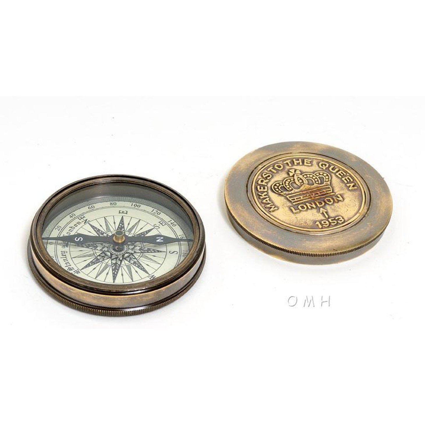 Old Modern Makers to the Queen Compass w leather case ND004