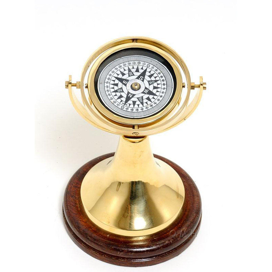 Old Modern Gimbaled Compass on wood base ND010
