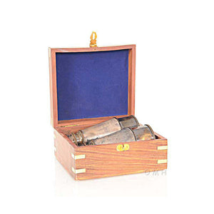 Old Modern Binocular w leather overlay in wood box ND029