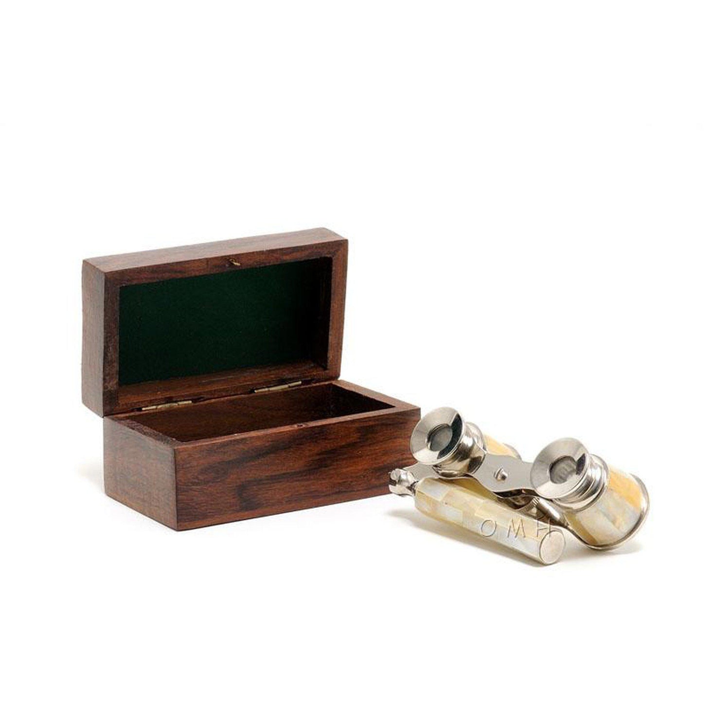 Old Modern Opera glasses w MOP in wood box ND030