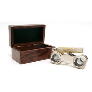 Old Modern Opera glasses w MOP in wood box ND030