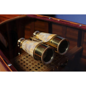 Old Modern Binocular w MOP overlay in wood box ND031