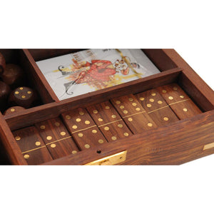 Old Modern Wooden Game Set with Brass Goblet ND061