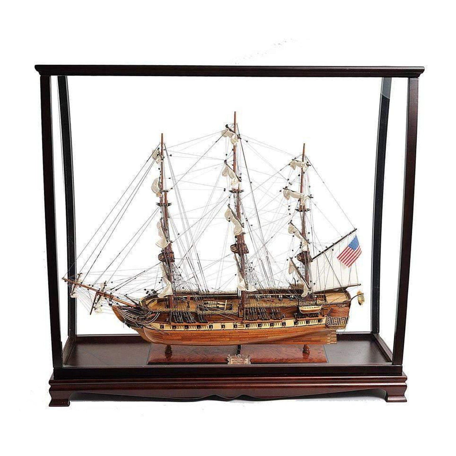 Old Modern USS Constitution Large With Table Top Display Case T012A