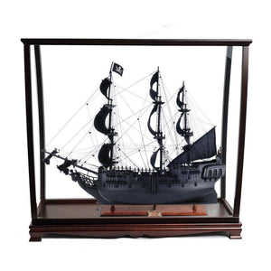 Old Modern Black Pearl Pirate Ship Large With Table Top Display Case T295A