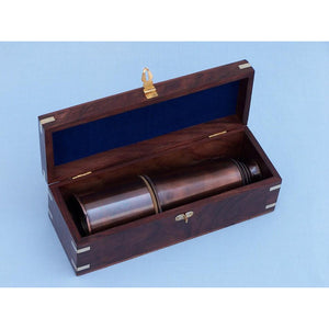 Handcrafted Model Ships Deluxe Class Admiral's Antique Copper Spyglass Telescope 27 with Rosewood Box FT-0215AC
