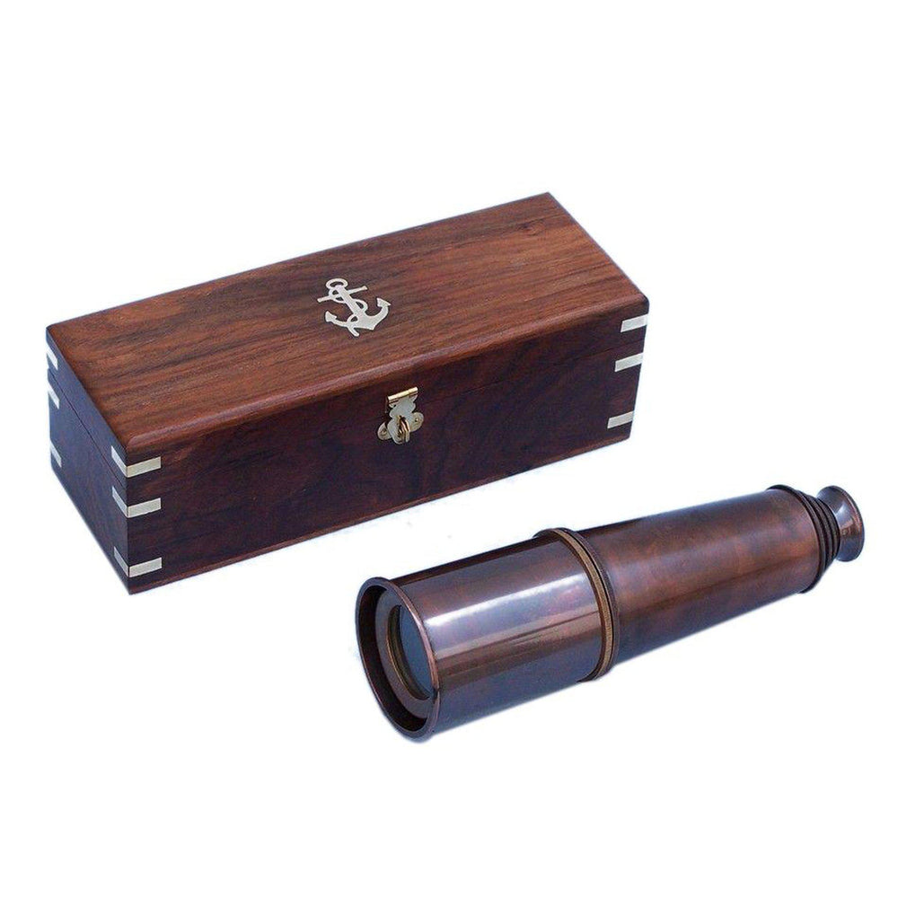 Handcrafted Nautical Decor Deluxe Class Admiral's Antique Copper Spyglass Telescope 27 with Rosewood Box FT-0215AC