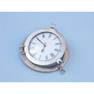 Handcrafted Model Ships Brushed Nickel Deluxe Class Porthole Clock 12  WC-1445-12-BN